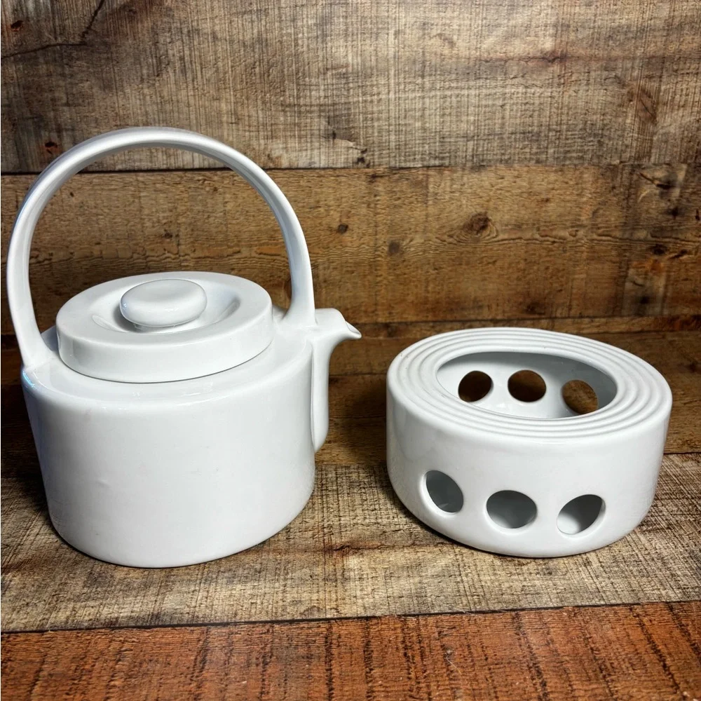 Cordon Bleu Crate& Barrel White Ceramic Teapot & Warmer Koen De Winter 1984
